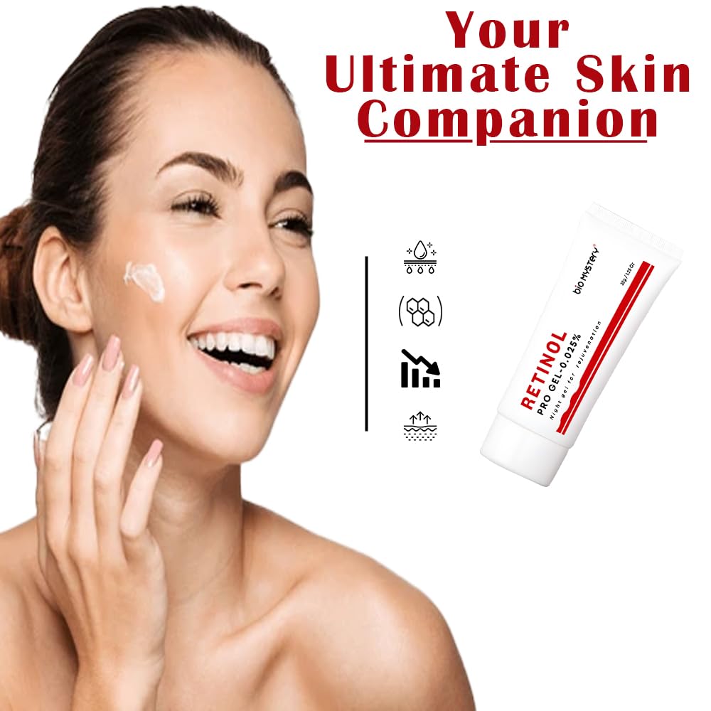 Bio Mystery Retinol Gel 0.025 Vitamin A Repairs Fine Lines & Wrinkles, Scar Treatment, Sun Spots, Anti-Aging Formula (35 Gram / 1.23 Oz)