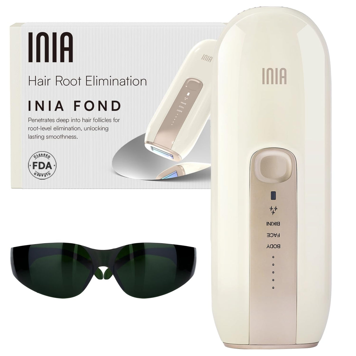 Laser Hair Removal Device for Women and Men, INIA Fond Hair Remover with Long-Lasting in Hair Reduction for Body&Face, Safe at-home Results for Armpits, Bikini and Legs