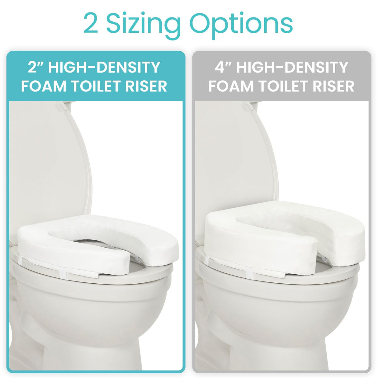 Vive Toilet Seat Riser for Seniors - Universal Fit - Raised Toilet Seat Cushion with High-Density Foam for Elongated & Standard - Firm Handle, Cushioned & Padded - Elevated Medical Handicap Lifter