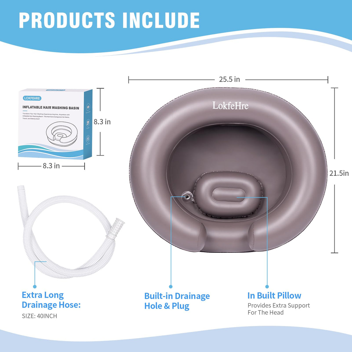 LOKFEHRE Large Portable Inflatable Hair Washing Basin for Bedridden - Wash Hair in Bed with Inflatable Shampoo Bowl.Hair Washing Basin for Elderly,Disabled,Injured,Ideal Inflatable Sink for Locs Detox