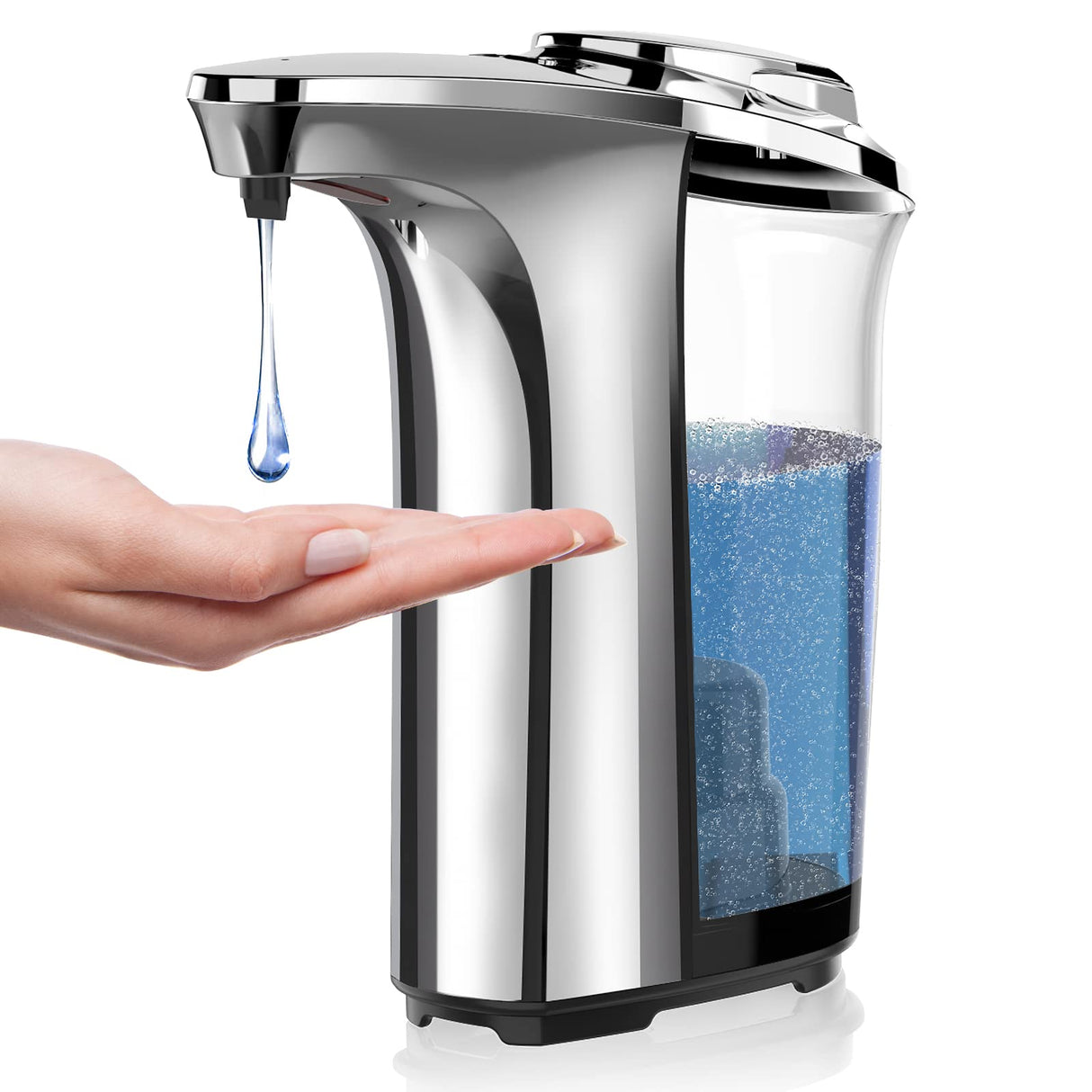 PZOTRUF Automatic Soap Dispenser, Touchless Dish Soap Dispenser 17oz/500ml with Infrared Sensor, 5 Adjustable Soap Dispensing Levels, Liquid Hand Dispenser for Bathroom Kitchen Sink (Silver)