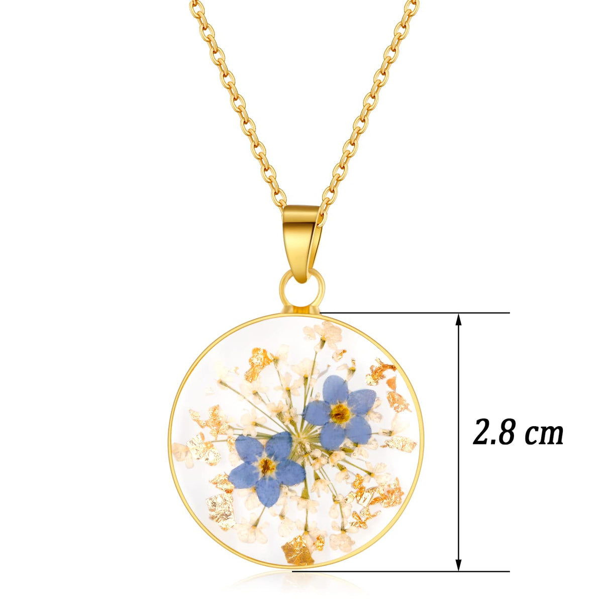 Forget-Me-Not and Queen Anne's Lace Pressed Wildflower Necklace | Gold Pressed Flower Necklace | Personalized Handmade Necklaces for Women | Forget-Me-Not Jewelry | Alaska State Flower Jewelry | 18ā