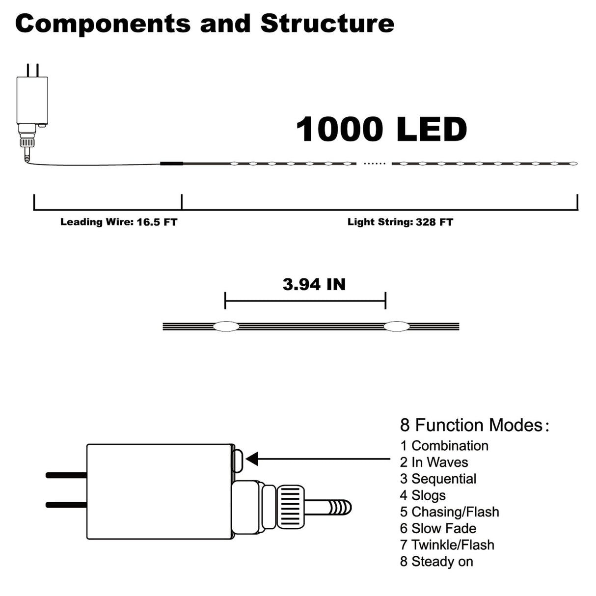 WATERGLIDE Extra Long 328FT Halloween Lights, 1000 LED Outdoor Fairy String Lights, Green PVC Copper Wire Christmas Light, Plug in 8 Modes & Waterproof for Tree Party Home Yard Decor, Orange&Purple