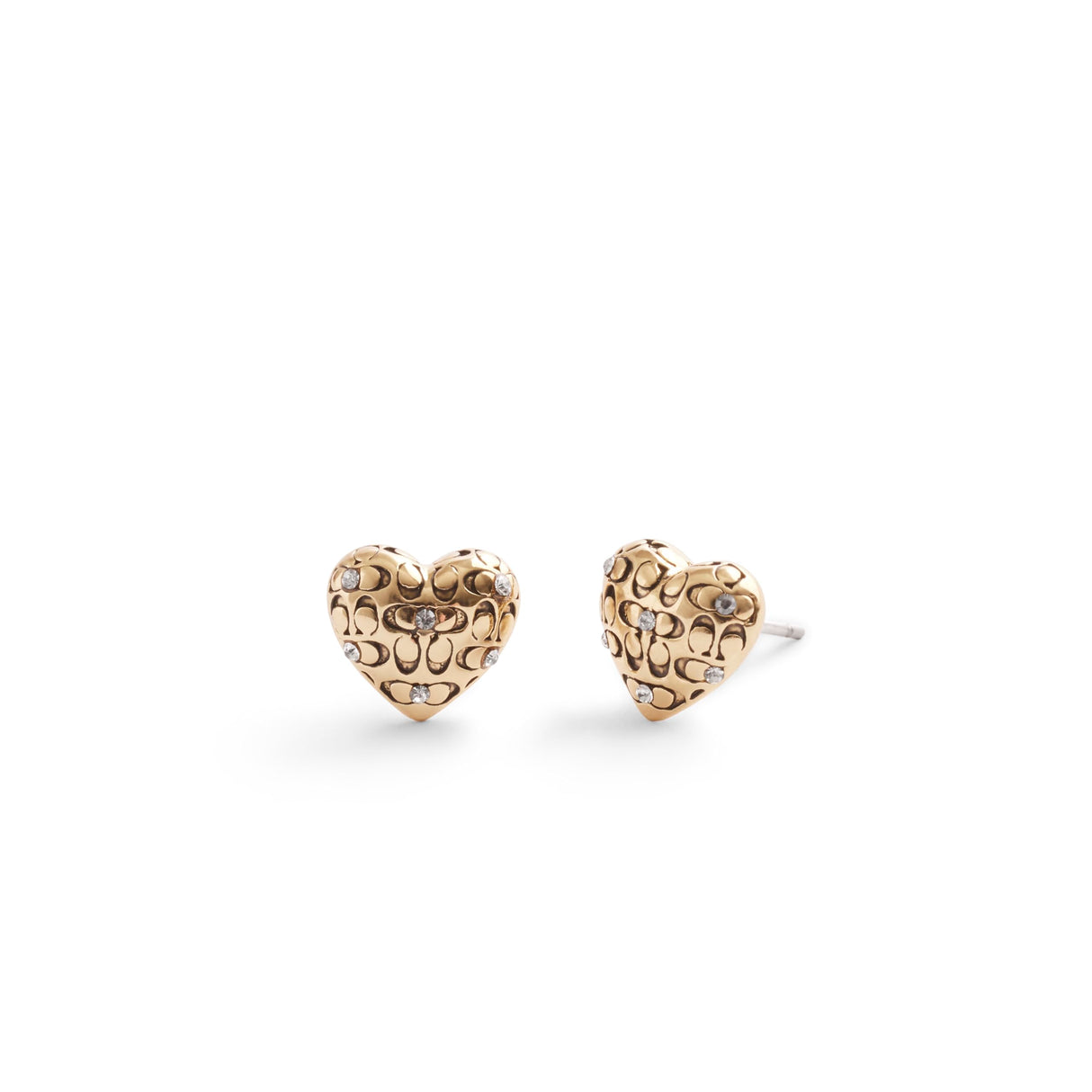 COACH, Women's, Signature Quilted Heart Stud Earrings, Crystal/Gold, One Size