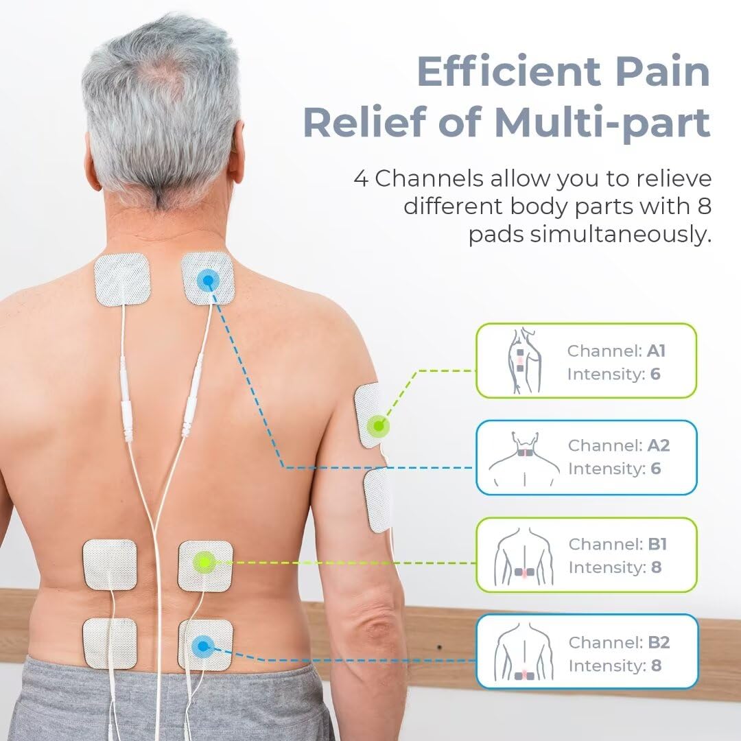 AUVON 4 Outputs TENS Unit Muscle Stimulator with 24 Modes & Intuitive Operation Design, FSA & HSA Eligible, TENS Machine with 10 TENS Pads, Electronic Pulse Massager for Back Pain Relief Therapy