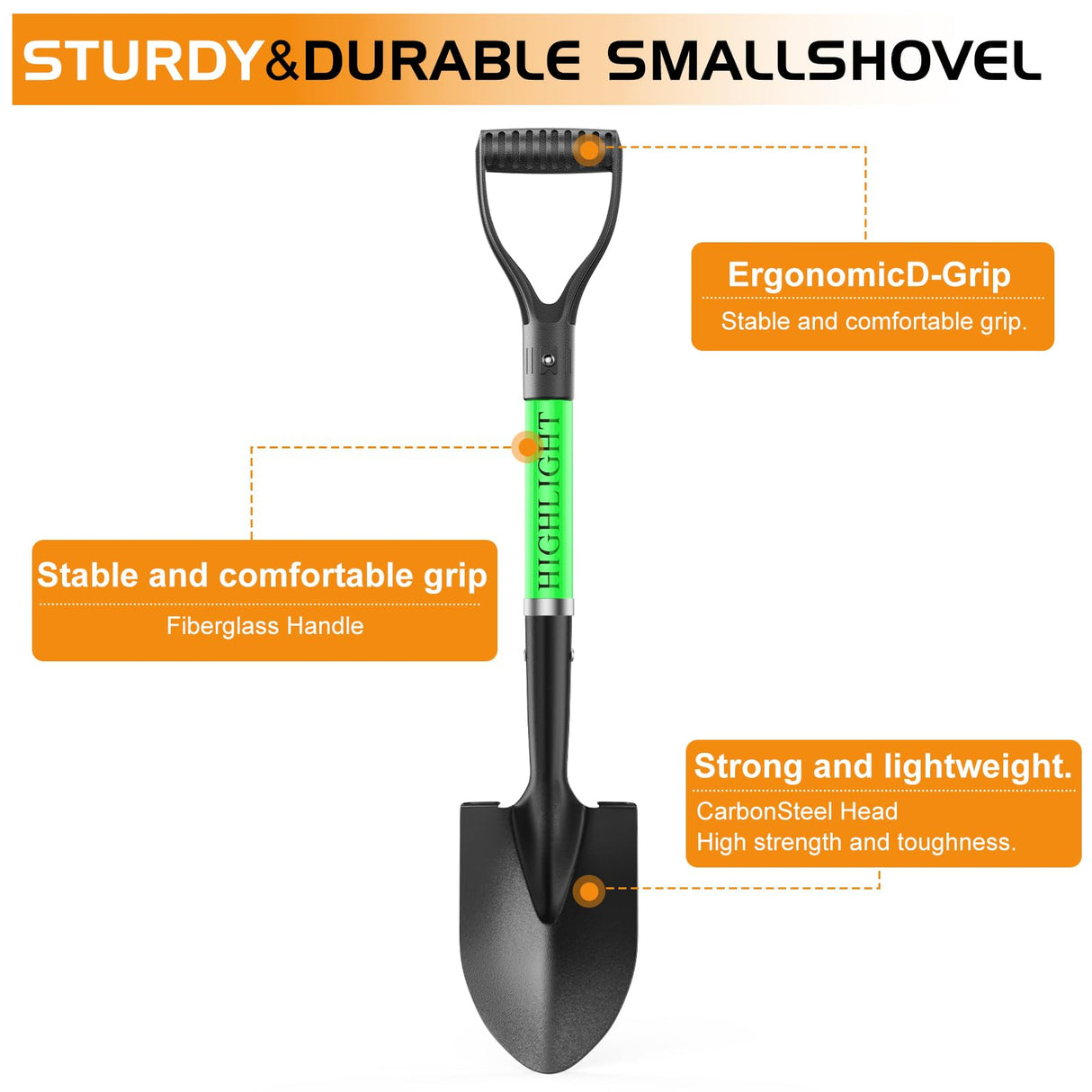 HIGHLIGHT Kids Digging Shovel, Beach 28Inch Fiberglass D Grip Round Green