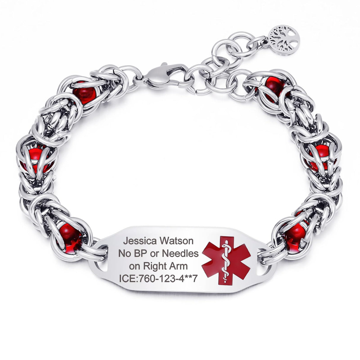 JFJEWER Medical Alert Bracelets for Women Free Engraving, Personalized Customizable ID Bracelet with Fashion Charm, Stainless Steel Emergency Medical Bracelets for Women - Style 1