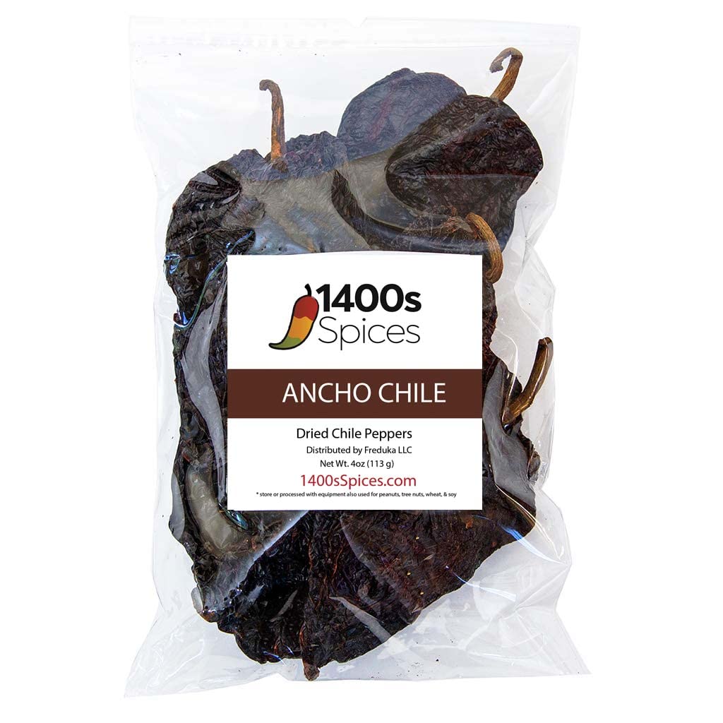 Dried Chiles Peppers 4 Pack Bundle - Chile Guajillo Stemless, Ancho, Pasilla and Arbol by 1400s Spices