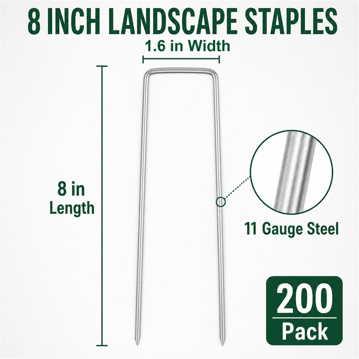 200 Pack 8 Inch Landscape Staples, Weed Barrier Stakes, 11 Gauge Galvanized