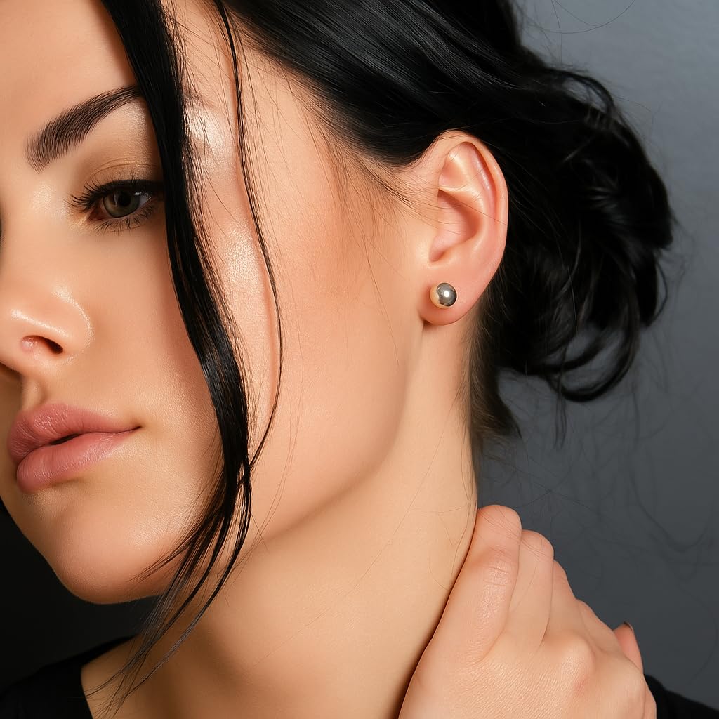 KEZEF 925 Sterling Silver Ball Stud Earrings for Women, 8mm