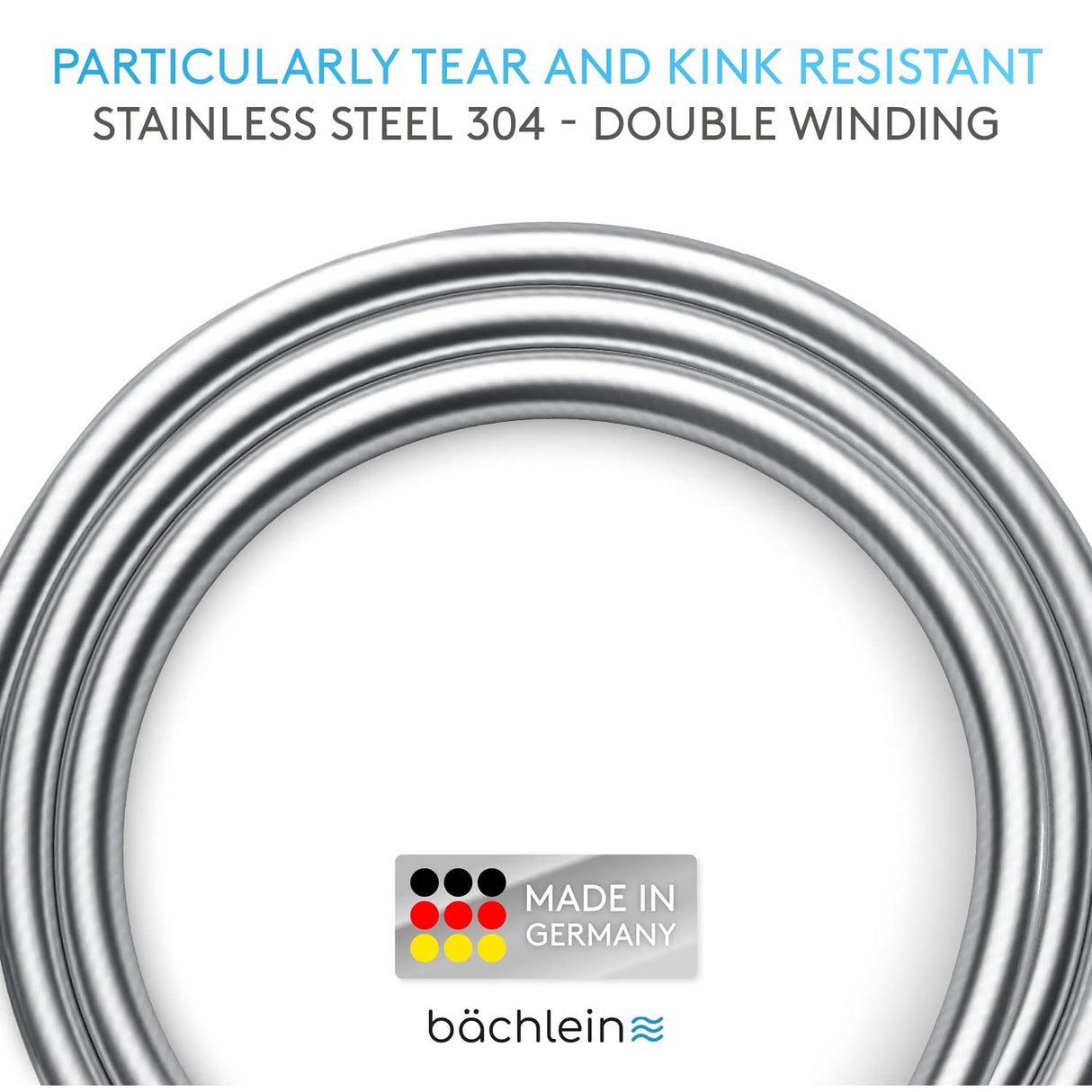 Bächlein Plastic Shower Hose with Double Anti-Twist Protection, Flexible and Kink-Resistant Shower Hose with Reinforced Polyester Threads in 1,6m Length - Made in Germany, Universal G½ Connection
