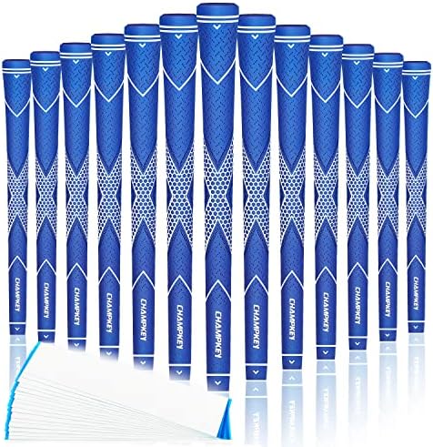 CHAMPKEY Premium Rubber Golf Grips 13 Pack | High Traction and Feedback Rubber Golf Club Grips | Choose Between 13 Grips with 15 Tapse and 13 Grips with All Kits