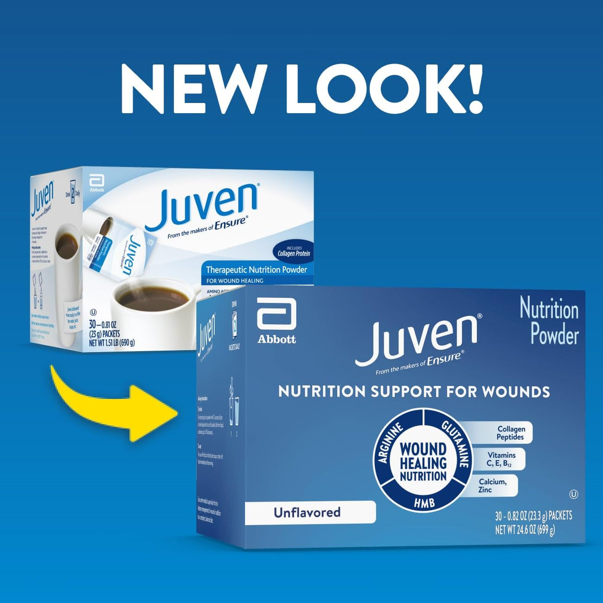 Juven Therapeutic Nutrition Drink Powder Including Collagen Peptides, Amino Acids, and HMB For Wound Healing Support, Unflavored, 30 Packets