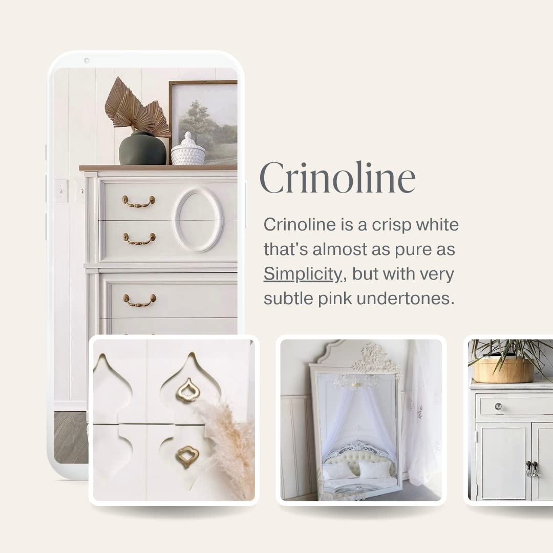 Country Chic All-in-One Chalk Paint for Furniture, Cabinets, Home Decor, Eco-Friendly, Matte Finish, Built-In Primer & Top Coat for Wood, Metal - Crinoline (Off White) - Quart 32 oz (950 ml)