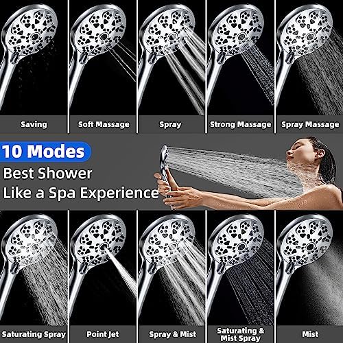 5"Filtered Shower Head with Handheld, High Pressure 10 Spray Settings, 59"Stainless Steel Shower Hose&360° Adjustable Bracket, Quadruple Filtration Design to Improve Water Quality & Bathing Healthier