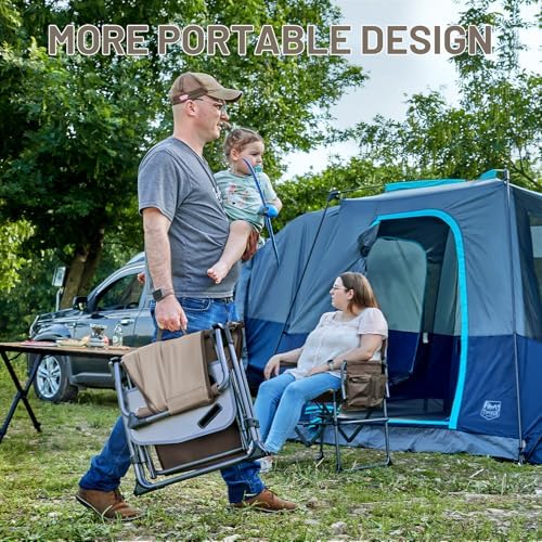 TIMBER RIDGE Heavy Duty Camping Chair with Compact Size, Portable Directors Chair with Side Table and Pocket for Camping, Lawn, Sports and Fishing, Supports Up to 400lbs, Tan