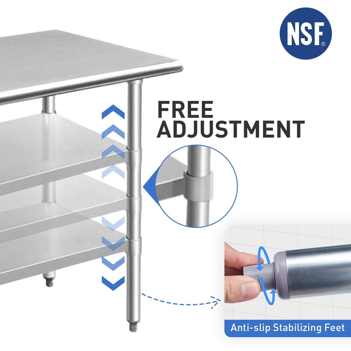 ROCKPOINT Stainless Steel Table for Prep & Work 24x36 Inches, NSF Metal Commercial Kitchen Heavy Duty Table with Adjustable Under Shelf and Table Foot for Restaurant, Home and Hotel