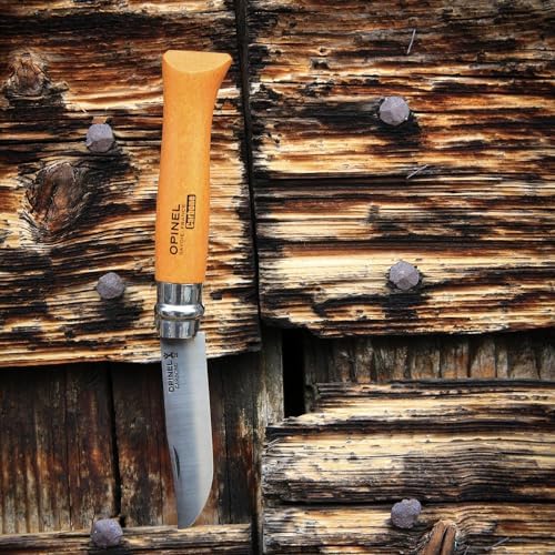 Opinel No.08 Carbon Steel Folding Pocket Knife with Beechwood Handle, Brown (2540089)