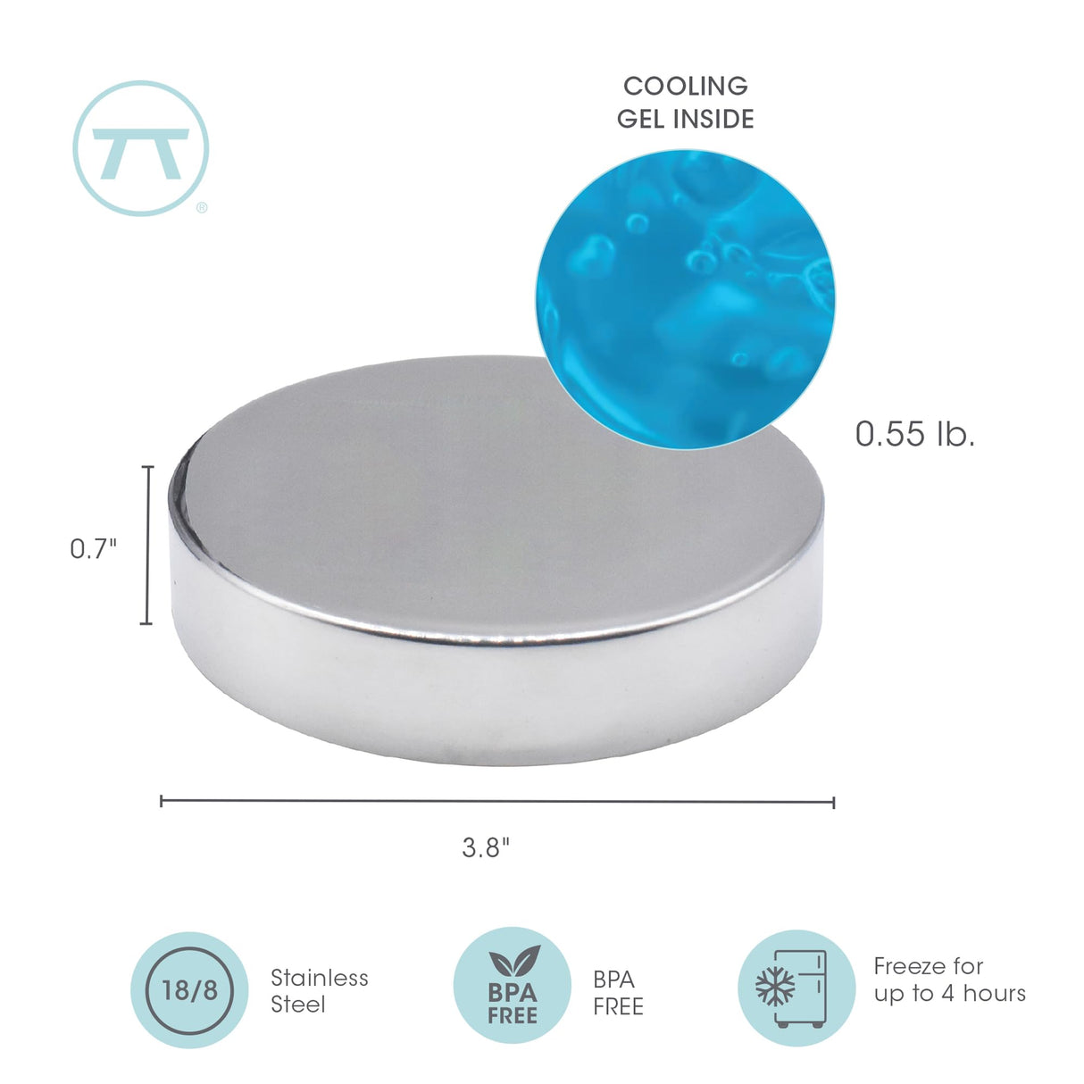 Outset Stainless Steel Round Ice Packs, Set of 2 Travel Ice Packs, 3.75"
