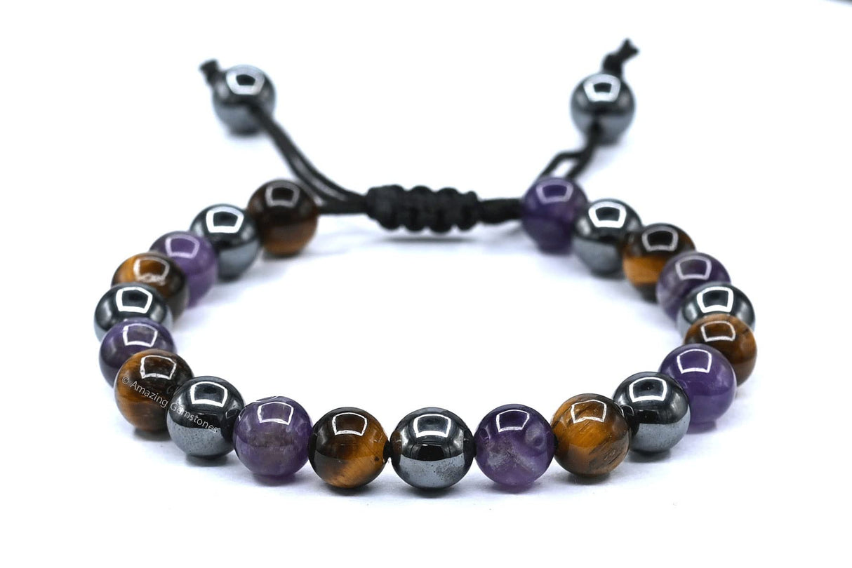 Amazing Gemstone Quit Smoking Cessation Quit Vaping Aid Bracelet - Hematite Tiger Eye Amethyst Bracelet Set for Men Women Healing Calming Anxiety Stress Relief Gifts Pulseras Para Hombres Mujer