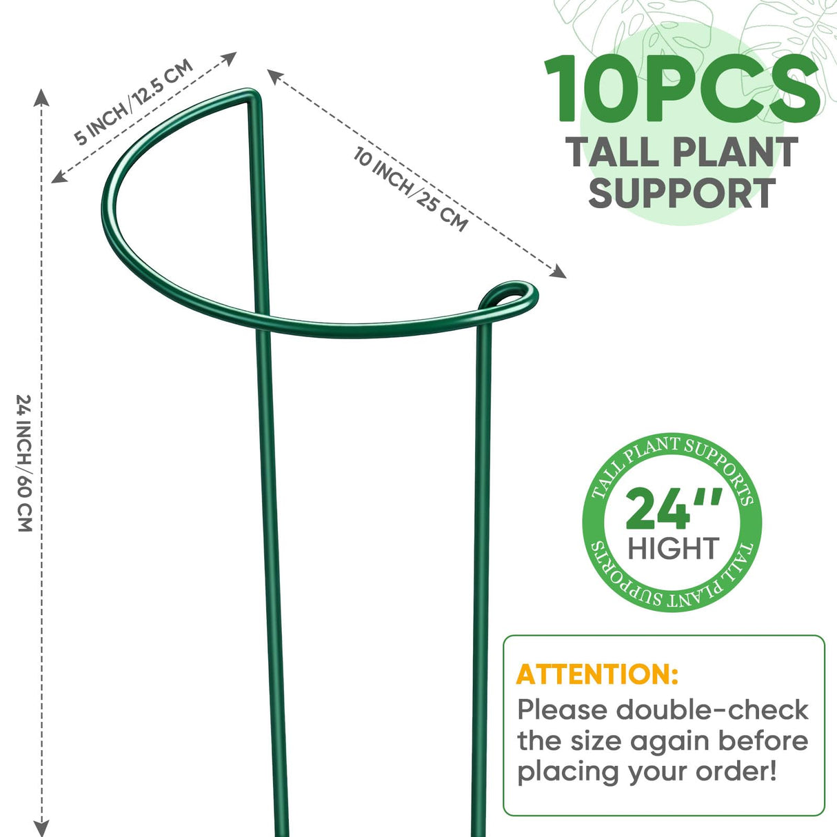 HiGift 10 Pack 24" H x 10" W Tall Plant Support Stakes, Half Round Metal Peony Cages and Supports, Monstera Plant Support Snake Plant Stake Flower Support Ring for Tomato, Hydrangea Outdoor Indoor