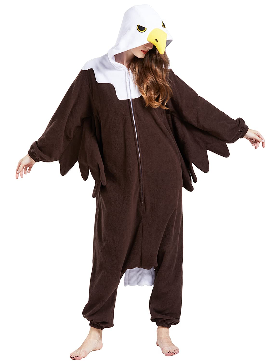 Bald Eagle Onesie Costume Adult Halloween Christmas Animal Cosplay One Piece Pajamas for Men Women Small
