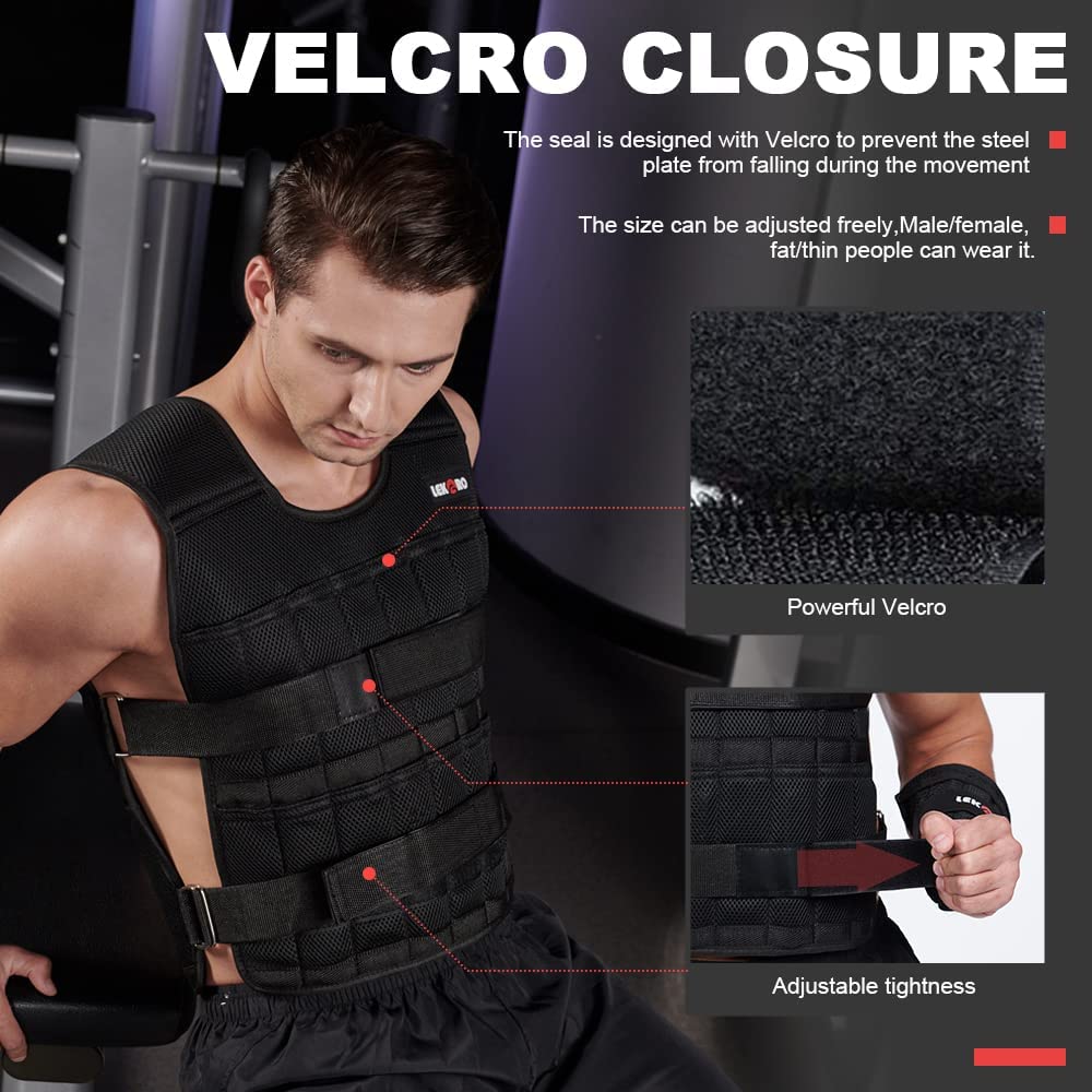 Adjustable Weighted Vest 44LB Workout Weight Vest Training Fitness Weighted Jacket for Men Women (Included 96 Steel Plates Weights)
