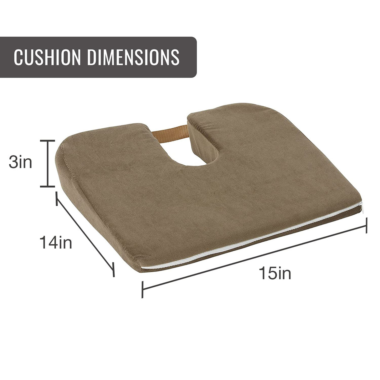 DMI Gradual Slope Seat Cushion for Coccyx, Sciatica and Tailbone Pain Used With Dining Room Chairs, Desk Chairs, Car Seats or Wheelchair Cushions, Machine Washable-Cover, 15 Inch, Camel