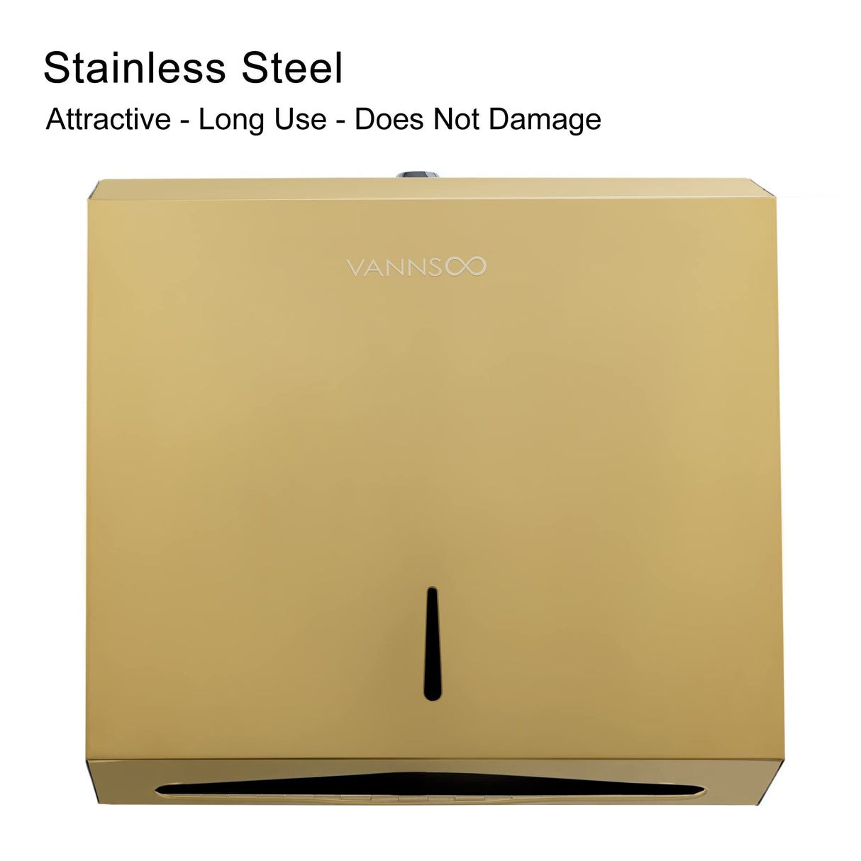 VANNSOO Commercial Paper Towel Dispenser Wall Mount, Tri-fold/Multi-fold/C-Fold Stainless Steel Paper Towel Holder Hand Towel Dispenser with Key (Gold)