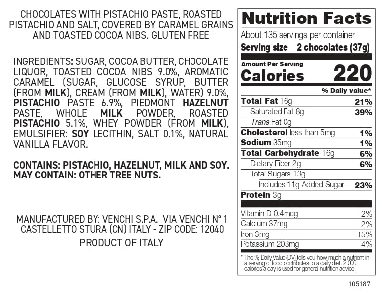 Venchi - Chocoviar Pistachio Chocolates, Pistachio Flavor with Dark Chocolate, Chocolate Candy Bulk, Gluten-Free, 2.2 lb Bag