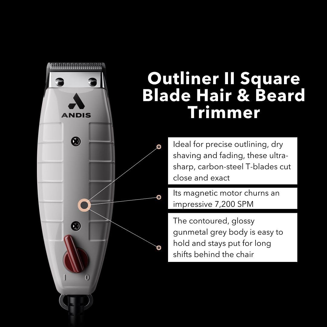 Andis 04685 Professional Outliner ll Square Blade Beard Trimmer - Blade Zero Gapper, Carbon Steel Blade - Grey