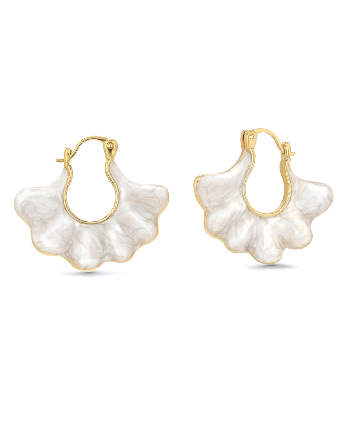 SNGIA 18K gold plated White Cream Enamel Flower Stud Statement Earrings for Women by SNGIA, Dainty Bold Retro Handmade Trendy Natural Sea Summer Boho Seashell Beach Fan Shape Summer Vacation Huggie Bohemian Jewelry Gifts Accessories