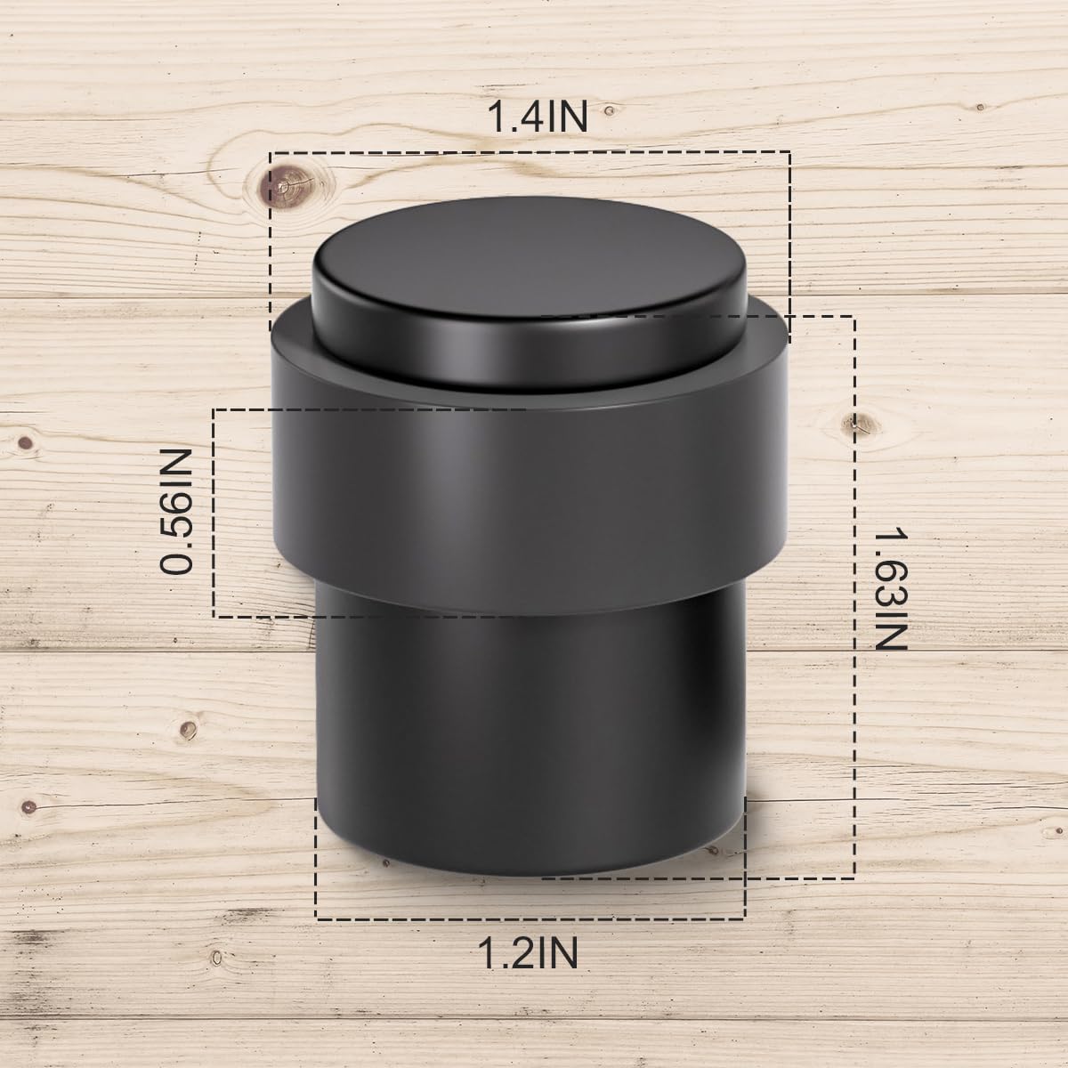 SANATO Black Cylindrical Floor Mounted Stainless Steel 304 Door Stop Door Stopper with Black Rubber, 4 Pack