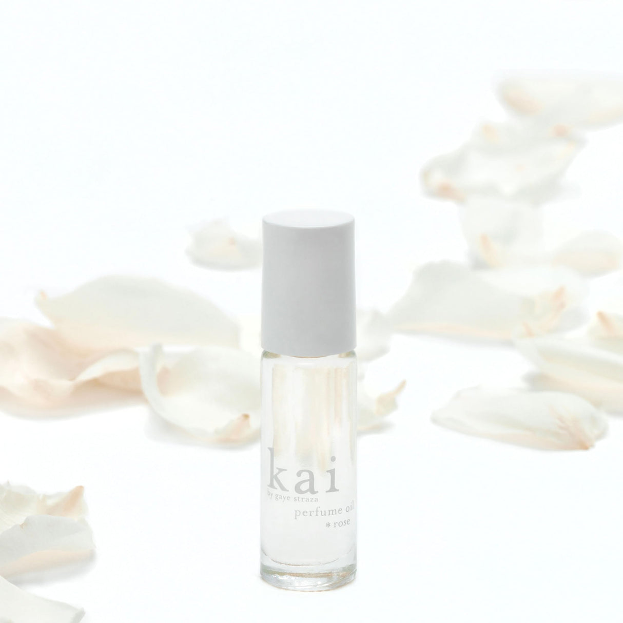kai perfume oil. rose absolute, gardenia wrapped in white exotic flowers, layered with rose absolute. eau de perfume roll-on oil, 1/8 fl oz., vegan, cruelty free, made in the usa