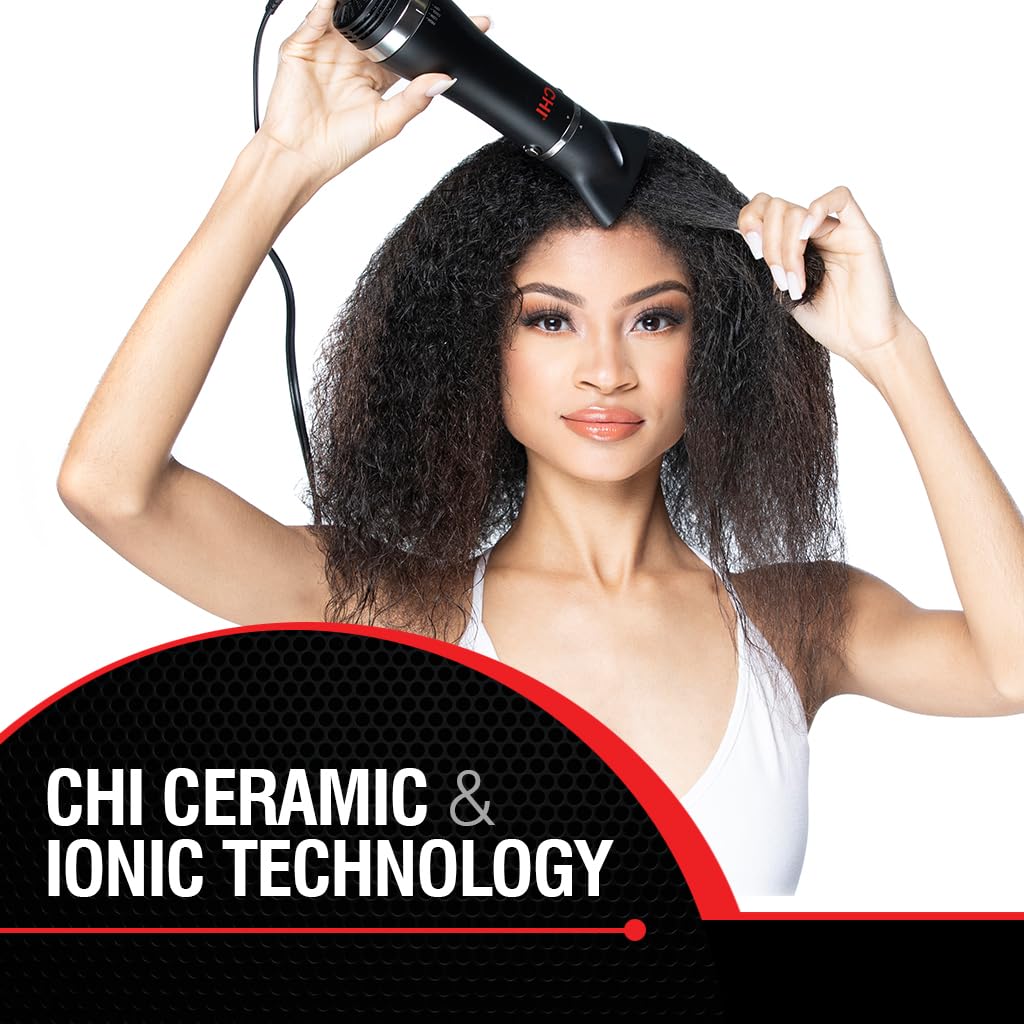 CHI Volumizer 4-in-1 Blowout Brush, Hair Dryer Creates Smooth, Silky & Shiny Hair, Four Interchangeable Attachments For Versatile Styling, Black
