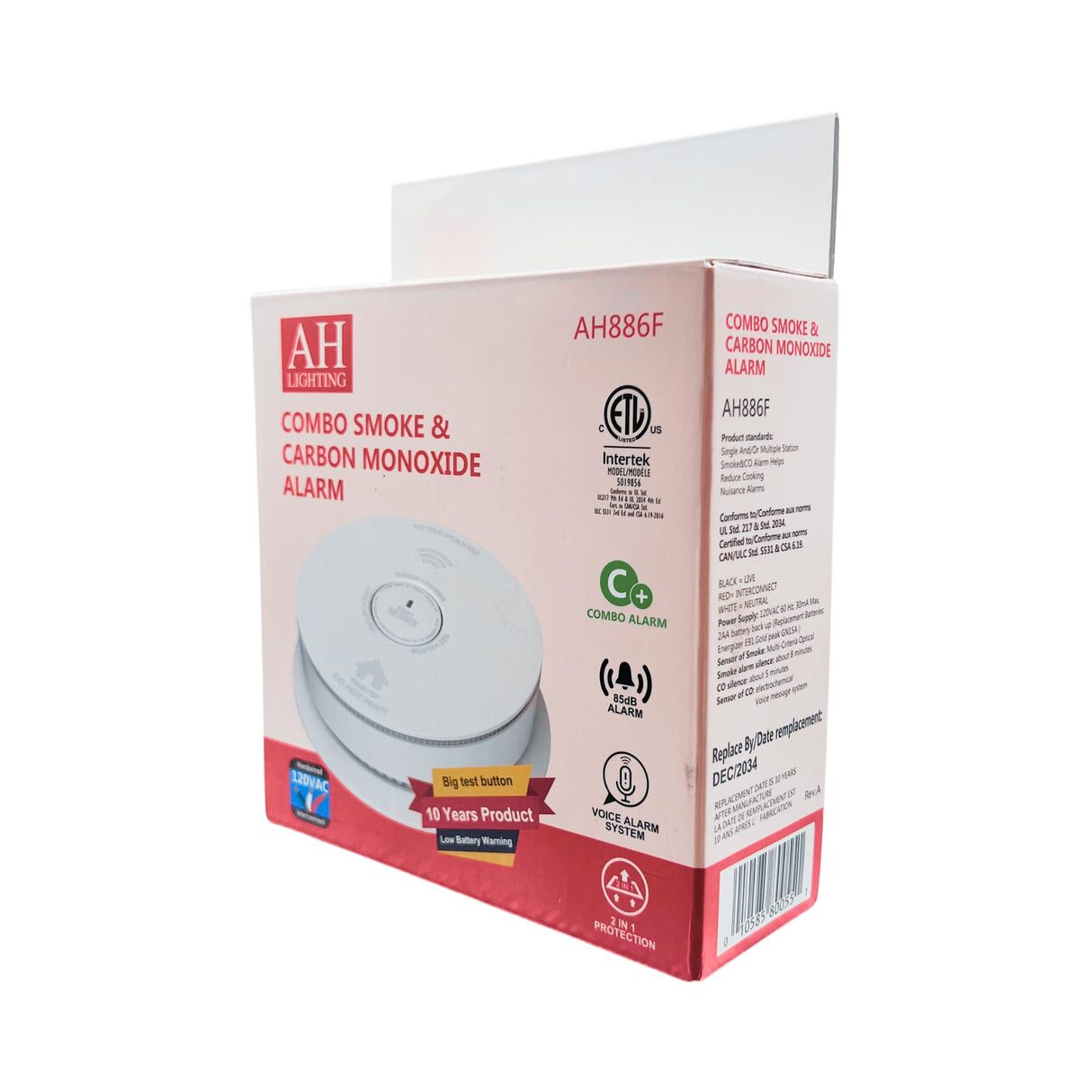 AH Lighting AH886F Combo Smoke & Carbon Monoxide Alarm, Voice Alarm System, Interconnect Hardwired, Combo Alarm, 10-Year Battery Powered, Led Warning Light Indicator (6)