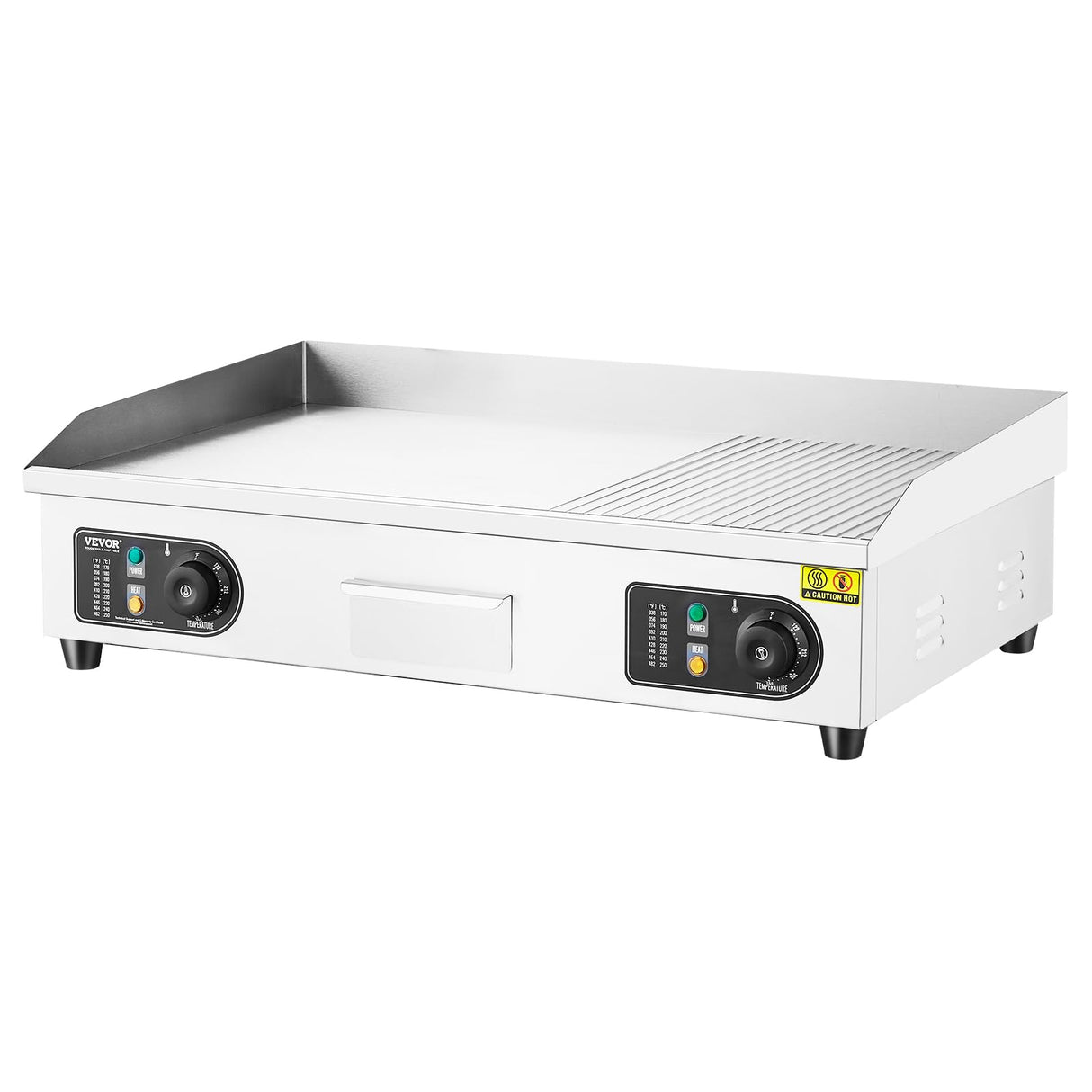 VEVOR Upgraded Commercial Electric Griddle, 2800W Countertop Half-Flat Top Grill, 122℉-572℉ Adjustable Temp, 29'' Stainless Steel Griddle Grill for Home or Restaurant(No Plug)