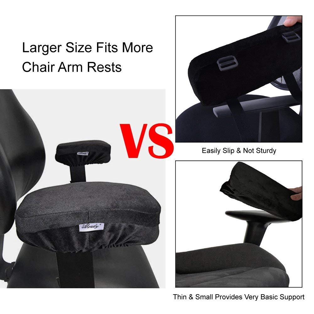 Aloudy Ergonomic Memory Foam Office Chair Armrest Pads, Comfy Gaming Chair Arm Rest Covers for Elbows and Forearms Pressure Relief(Set of 2), Stretch Fit, Black