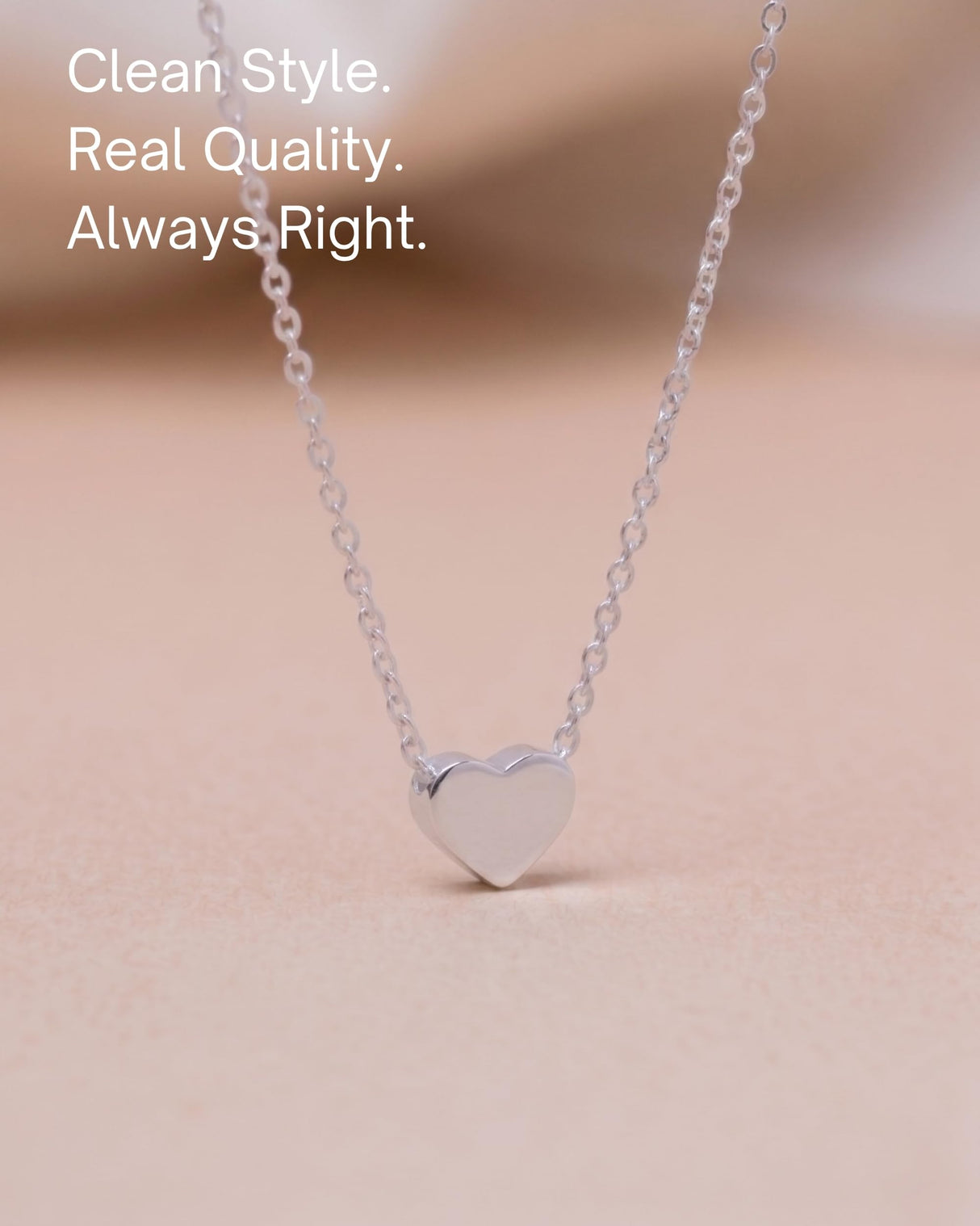 Annika Bella Silver Heart Necklace for Women, Waterproof Dainty Sliding Bead Heart Charm Necklace, Adjustable Minimalist Everyday Jewelry Gift for Her
