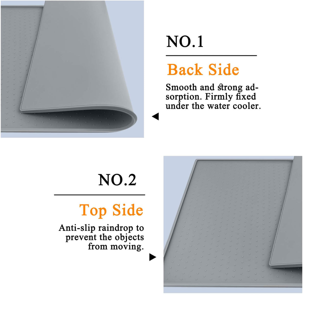 Water Cooler Mat, 24'' x 16'' Non-Slip Water Dispenser Mat with Raised Edge, Waters Cooler Floor Tray for Bedrooms, Kitchens, Offices, Bars, Easy to Clean, Grey