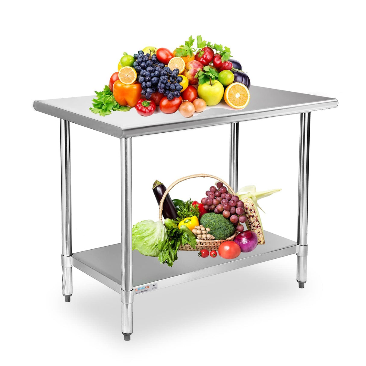 STABLEINK NSF Stainless Steel Table, 24 x 36 Inches Metal Prep & Work Table with Adjustable Undershelf, for Commercial Kitchen, Restaurant, Hotel and Garage,Stainless Steel prep Table Work Table
