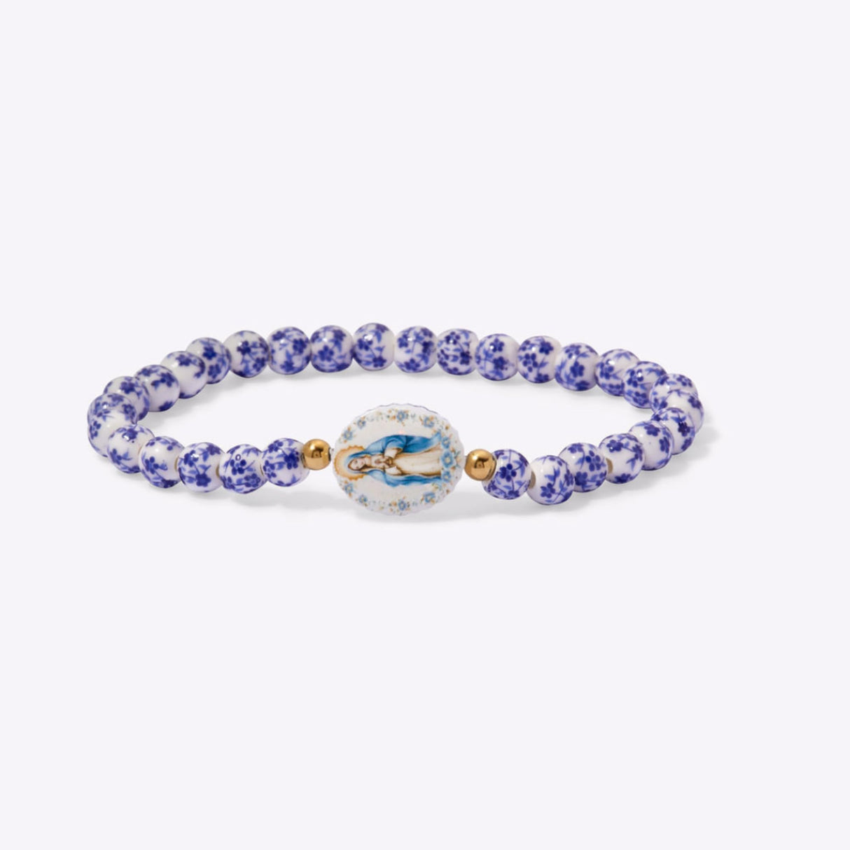 Holy Water Miraculous Mary Medal Porcelain Bracelet for Women in Gold