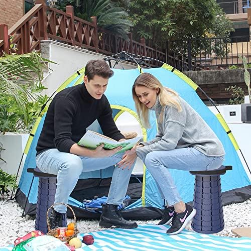 ALEVMOOM Portable Telescoping Stool Collapsible Stool with Cushion & Bag, Retractable Folding Stool for Adults Foldable Seat Sturdy Capacity 440 lbs for Camping Fishing Hiking BBQ