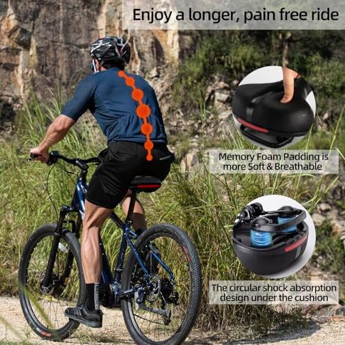 ROCKBROS Bike Seat Comfort Bike Saddle Mountain Bicycle Accessories for Men Women Soft Wide Bike Seat Cushion Dual Shock Absorbing with Reflective Strip