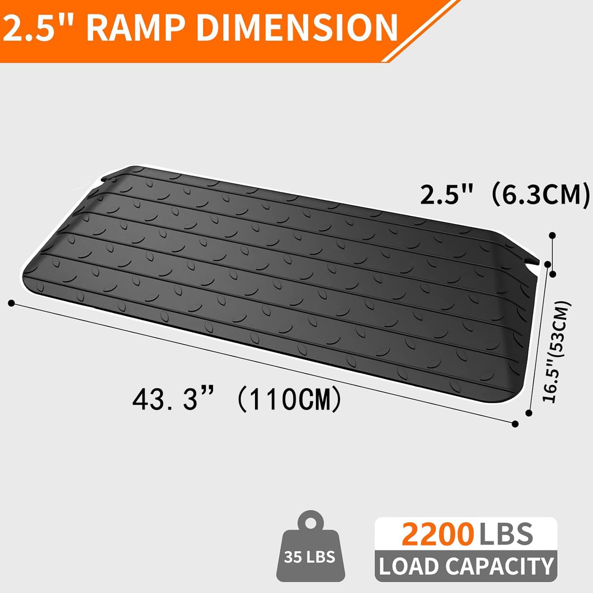 BESEA 2.5" Rise Threshold Ramp Wheelchair Ramp Rubber Curb Ramp for Home Doorways 3.6 Feet Long 2200lbs Load Capacity Power Scooter Ramp