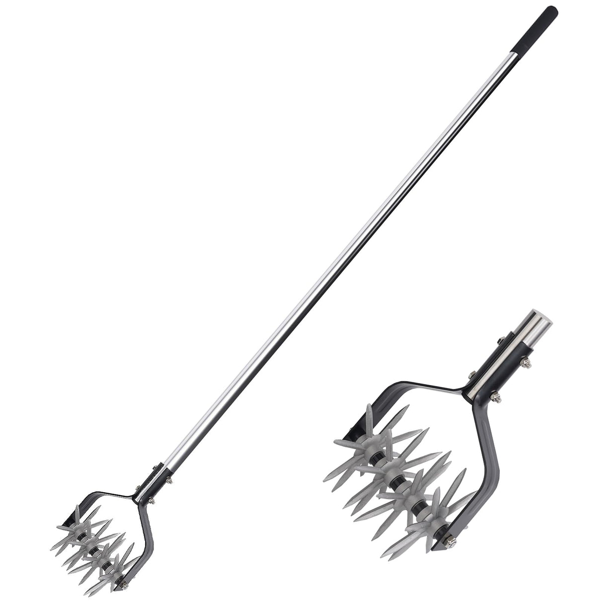 BARAYSTUS Rotary Cultivator Garden Tool, Adjustable Hand Tiller, Long Handle Cultivator for Aerating, Planting and Mixing Soil or Reseeding Grass