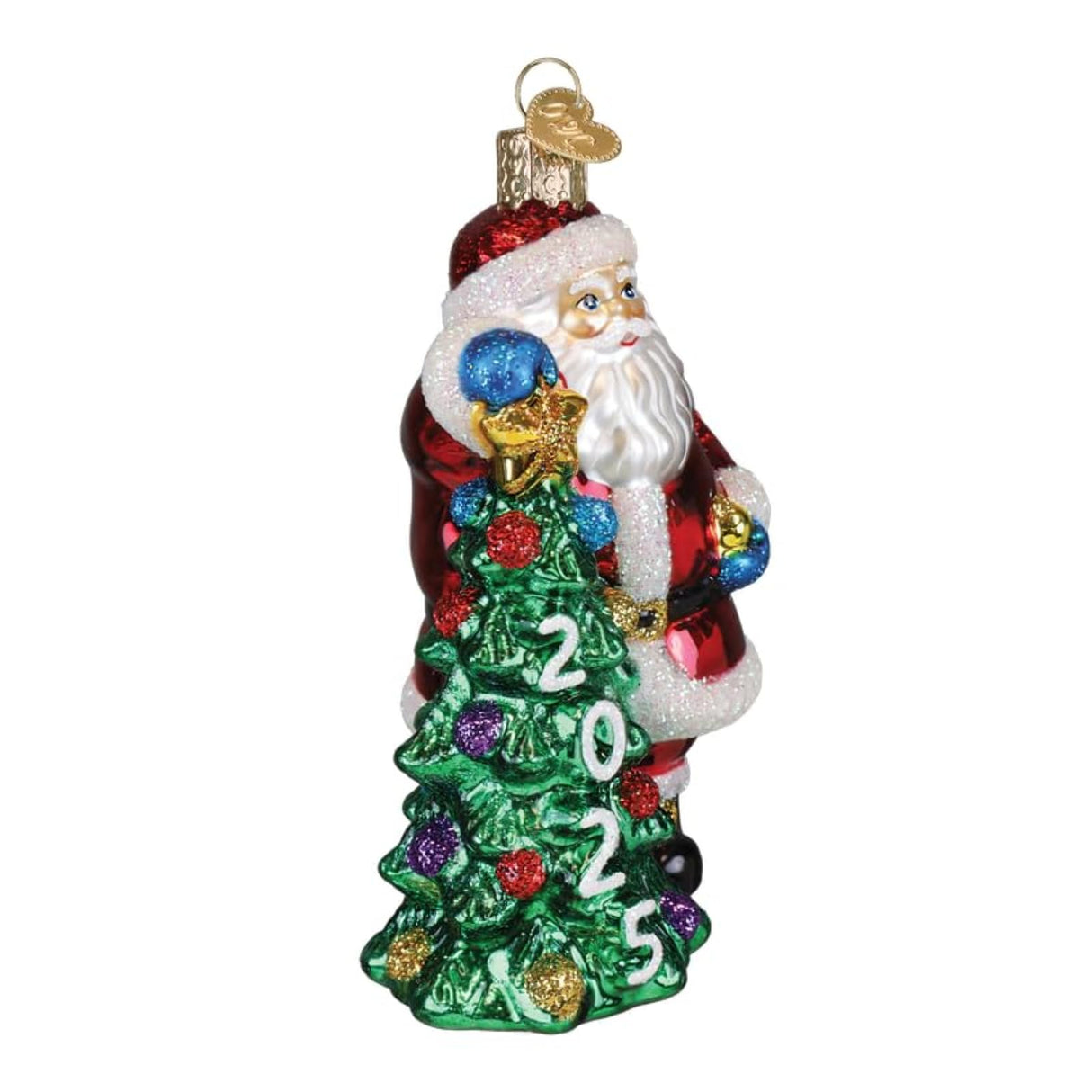 Old World Christmas 2025 Santa with Tree Glass Ornament for Holiday Tree