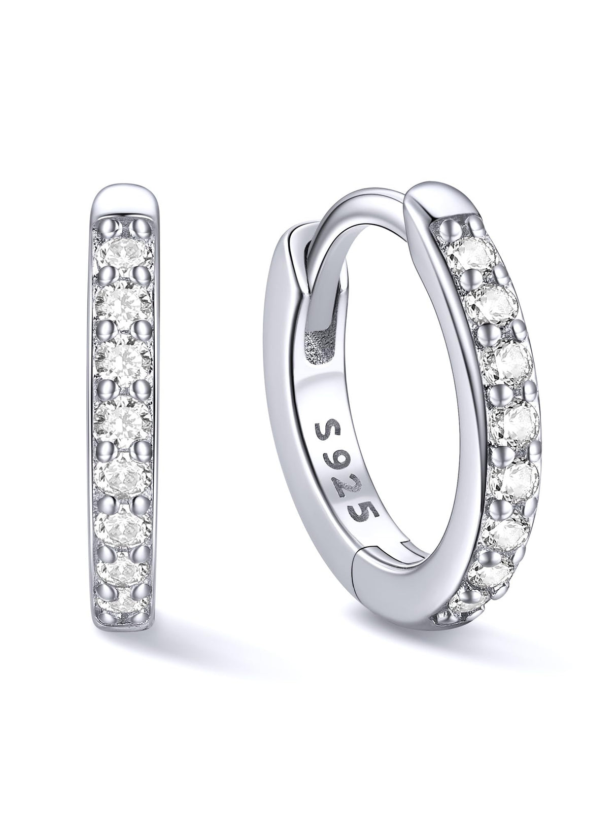 ChicSilver Silver Mini Huggie Hoop Earrings 925 Sterling Silver Earrings Cubic Zirconia Hoop Earrings for Women Cartilage Earrings Hypoallergenic 8MM