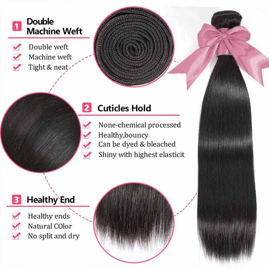 10A Human Hair Bundles 16 18 20 Inch Straight Bundles Human Hair 100% Unprocessed Brazilian Virgin Weave 3 Bundles Double Weft Raw Remy Hair Bundles Deals