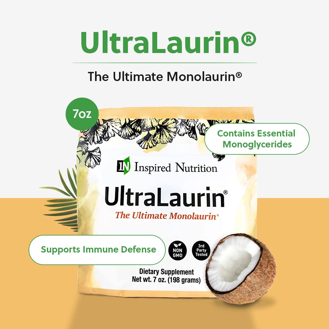 Inspired Nutrition UltraLaurin ® Monolaurin Supplement for Immune Support and Gut Health - Monolaurin Pellets - 7oz - 66 Servings, 3000 mg Each